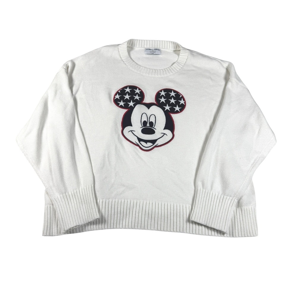 Old Navy x Disney Mickey Mouse Star Ears White Knit Sweater XL Patriotic